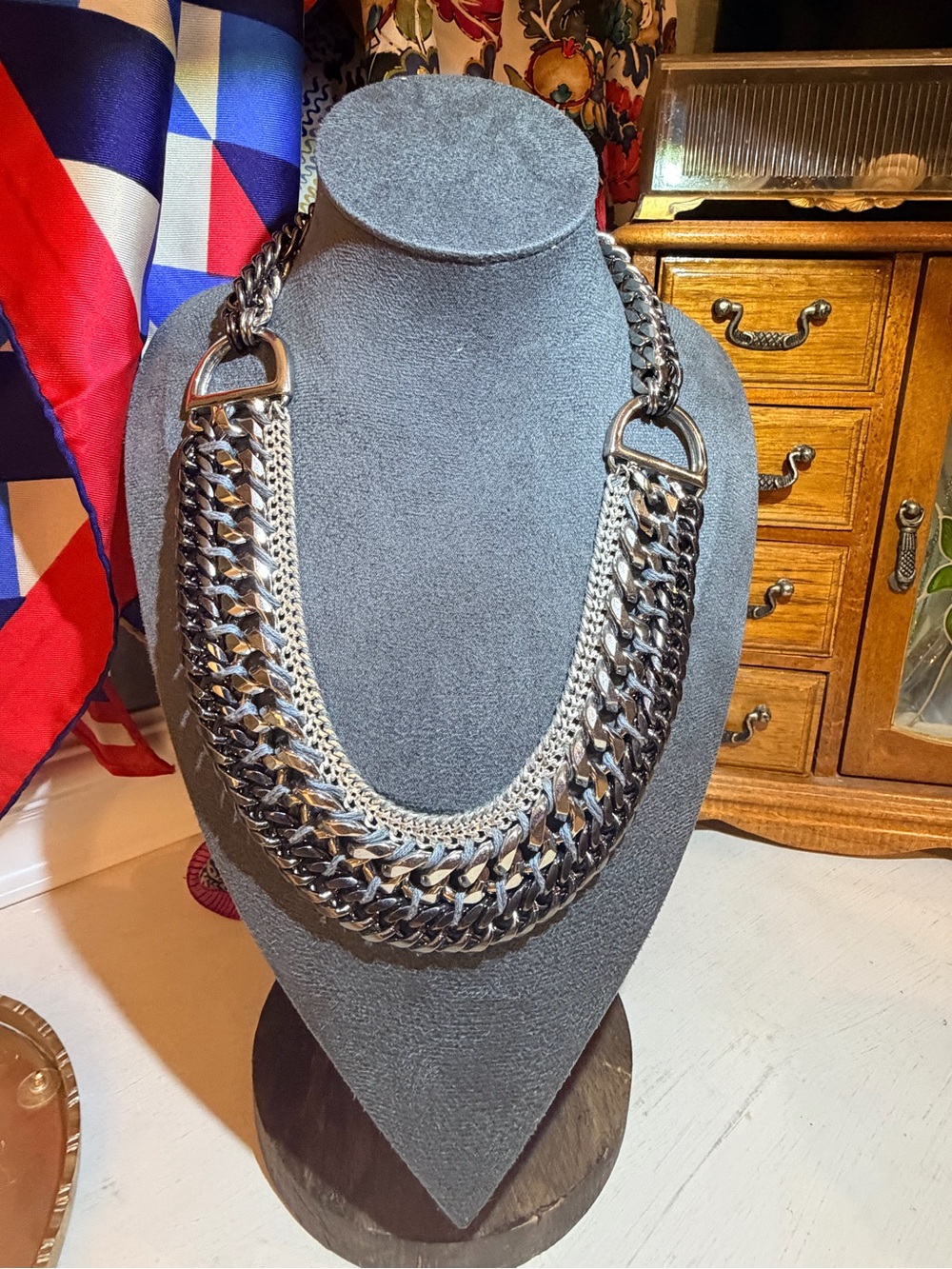 Vtg Stella & Dot Mixed Metal Statement Collar Necklace